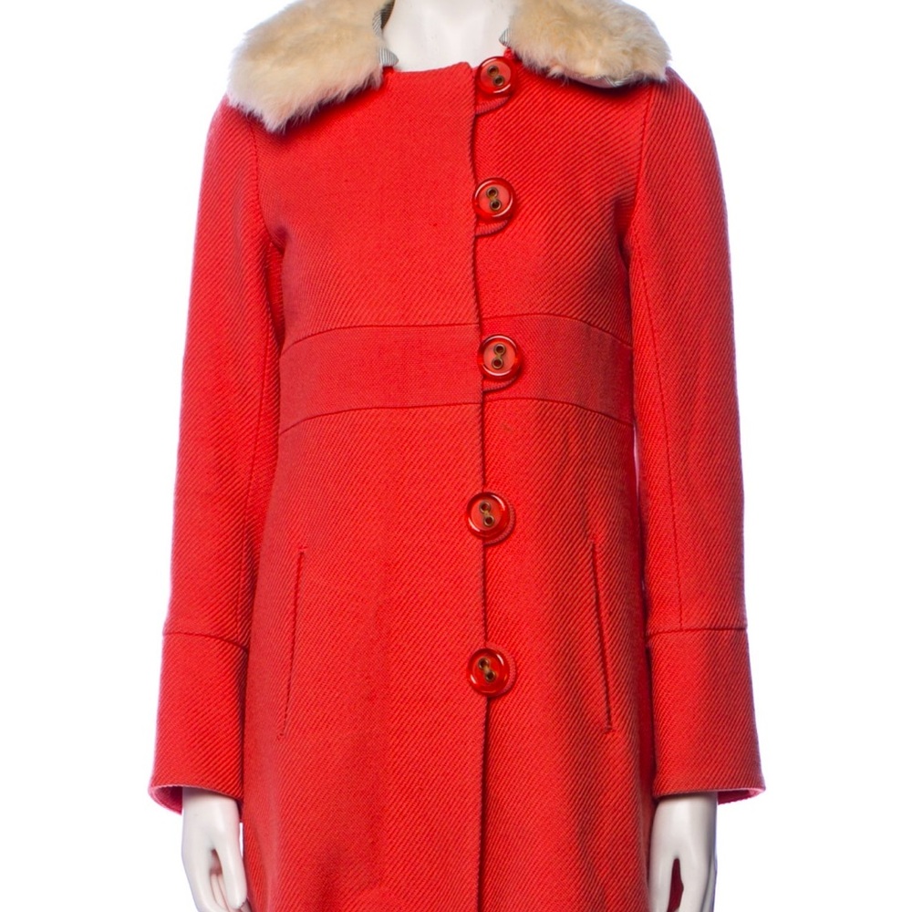 Marc Jacobs Salmon Pink Women's Coat with Faux Fur Collar